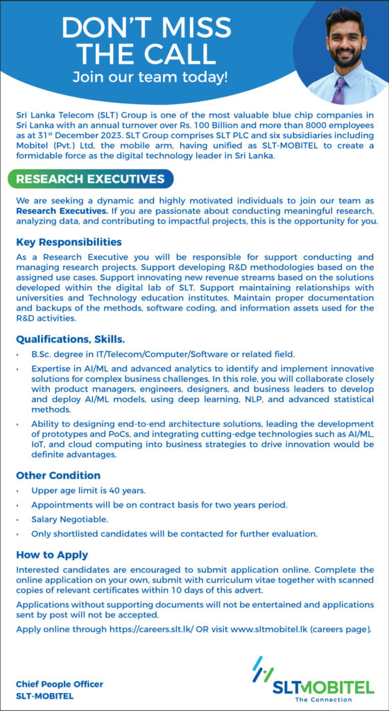 Research Executive – Sri Lanka Telecom Job Vacancies 2025